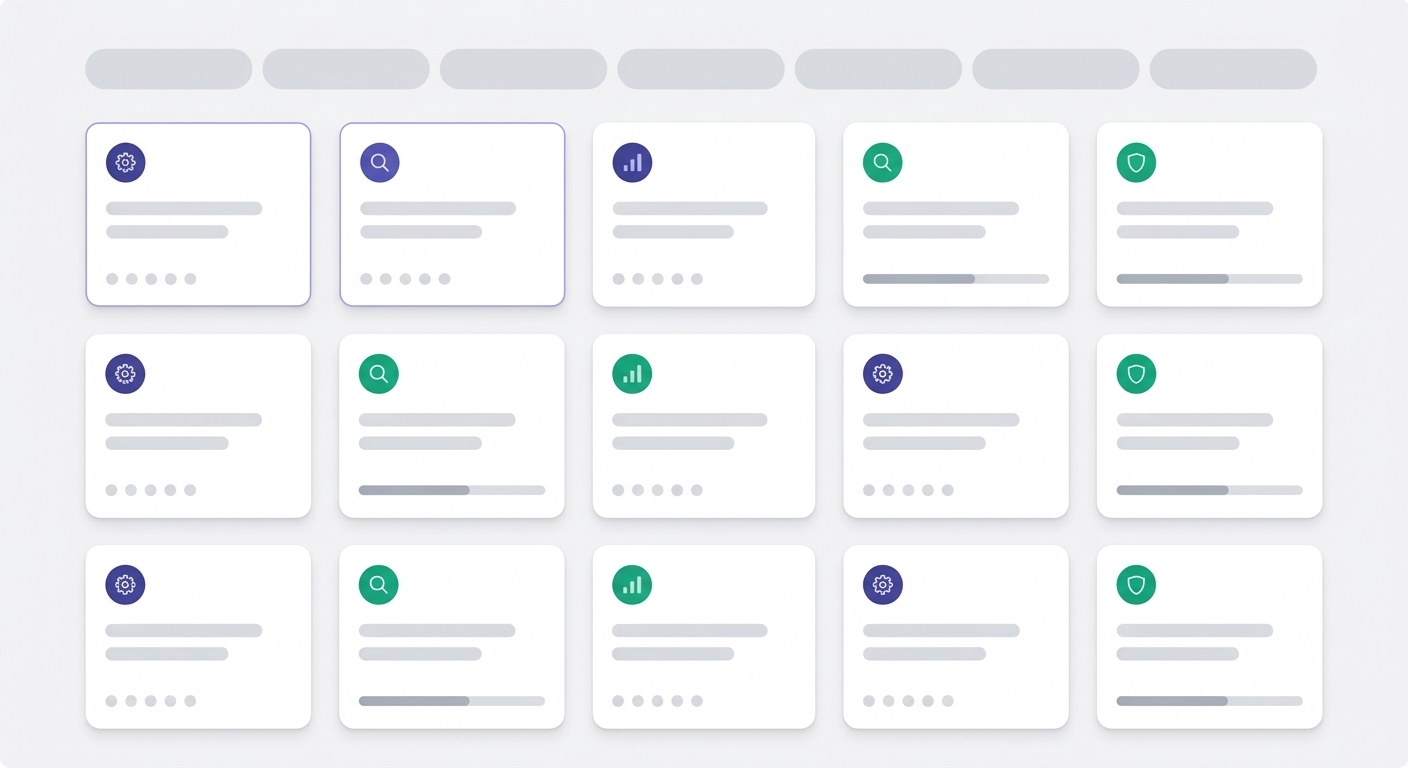 Comparison grid of ten AI search optimization tools, with the leading tools highlighted