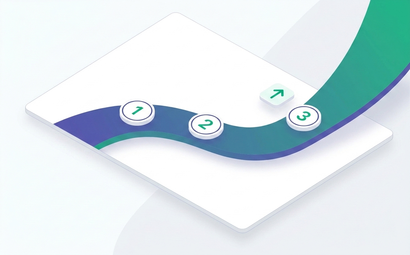 Climbing bar chart with a trophy at the top, illustrating rising rank in AI search results