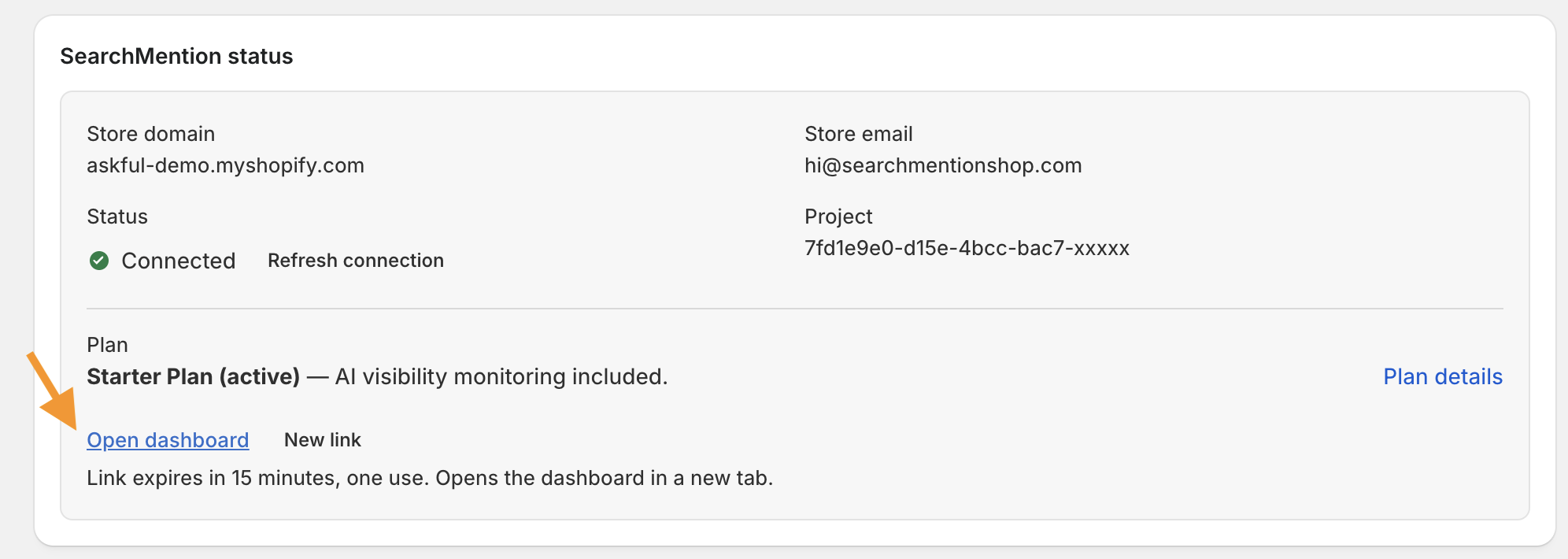 Open dashboard link after generating login link with expiry note